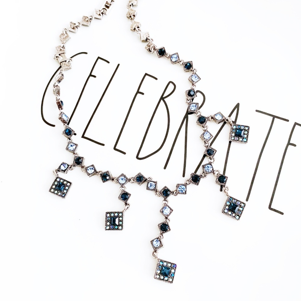 Blue Diamond Shape Rhinestone Necklace